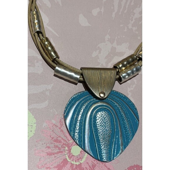Necklace Pendant Blue & Gold Statement Women’s Large Costume Y2K Fairycore - Picture 4 of 10